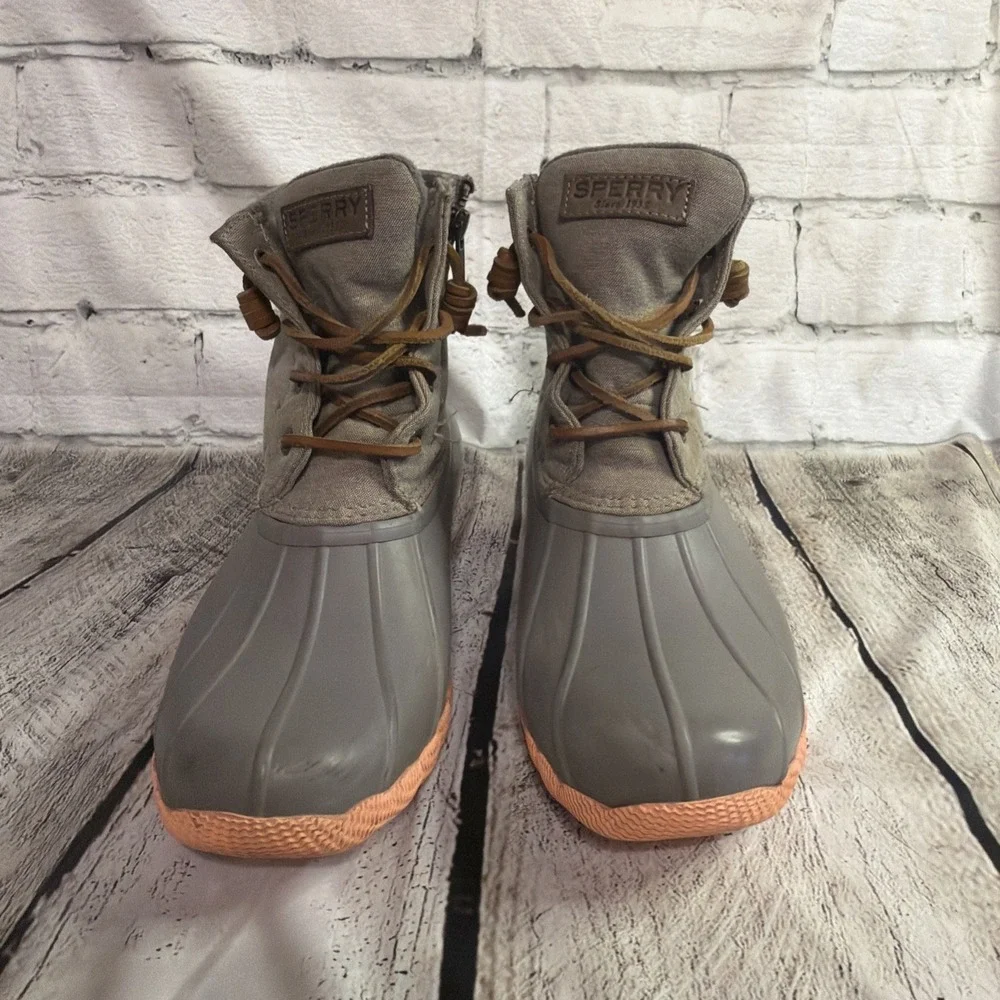 Sperry Womens Top-Sider‎ Saltwater Rain Duck Boots Waterproof Size 8 Gray Pink